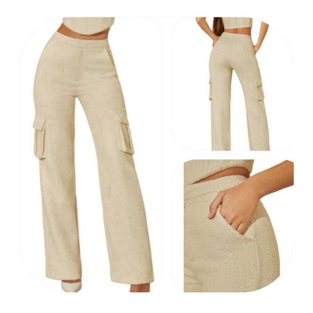 Oh Polly size 2 cream/stone tweed wool blend cargo pants